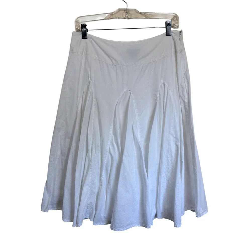 a.n.a Pleated Flare Skirt Sz 8 White Cotton Godet Poplin Boho Knee Length Lined